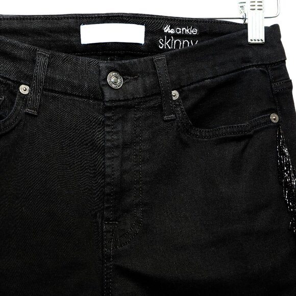 7 for all humankind black ankle skinny jeans with beaded fringe down the leg - Picture 5 of 16